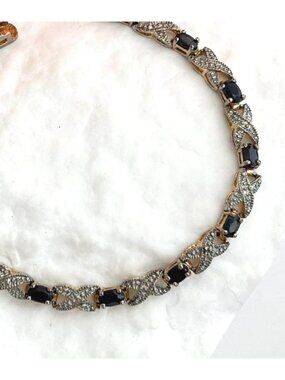 XOXO Black Onyx & Cubic Zirconia Vintage Sterling Silver 925 Tennis Bracelet